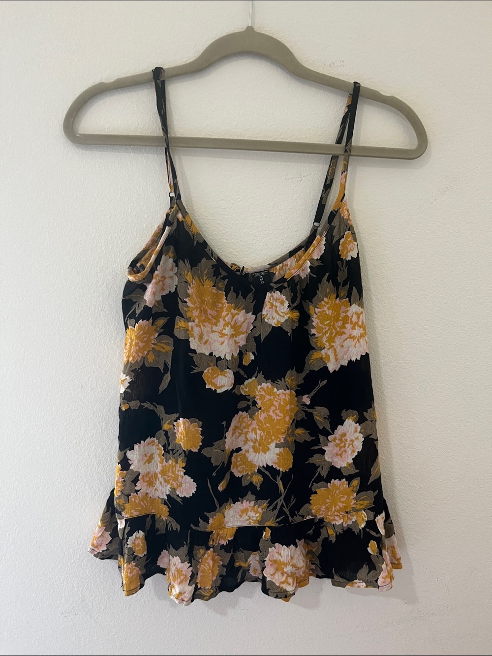 Volcom Black Floral Spaghetti-Strap Cami with Yellow & Cream Blooms